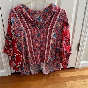 Source Unknown Vibrant Red Floral Blouse